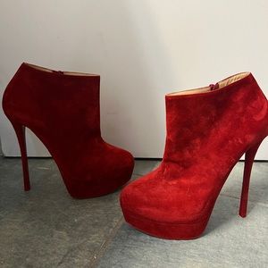 Christian Louboutin Belle Red Suede Ankle Boots Worn Once *MESSAGE B4 BUY*